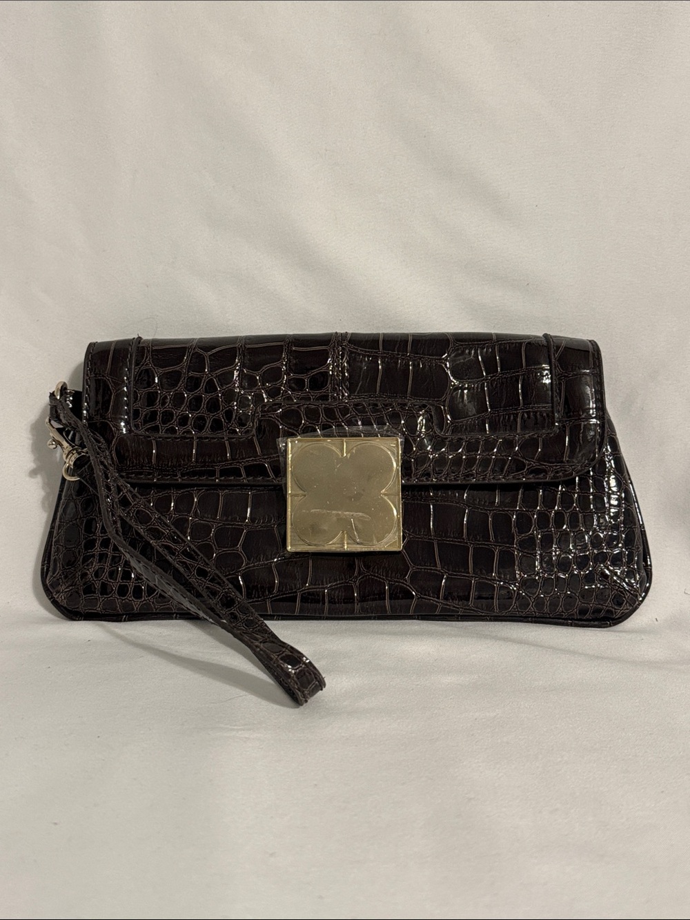 NEW Liz Claiborne Wristlet Clutch Vegan Croc Purse Walnut Brown Convertible